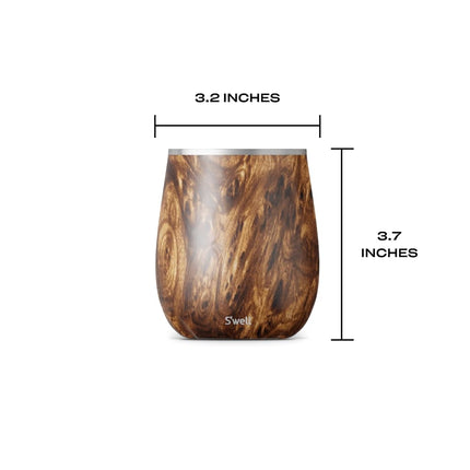 Vaso de vino de acero inoxidable S'well, 266 ml, diseño Teakwood, contenedor con triple aislamiento al vacío que mantiene las bebidas frías por más tiempo, copas sin BPA
