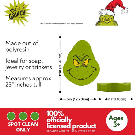 Dr. Seuss El Grinch Plato de jabón de resina para vacaciones de Navidad - Soporte para jabón/joyas, (producto con licencia oficial) por Franco Collectibles