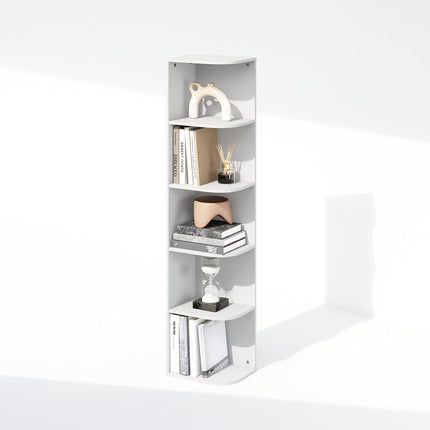 Furinno Reed 5-Tier Space Saving Corner Storage Display Shelf, White