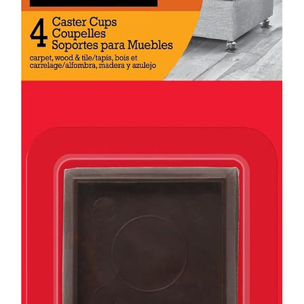Scotch SP902-NA Caster Cups, Hard Brown, 2-in, 4, 6-Packs Total Chair Leg Protectors, Square 2"