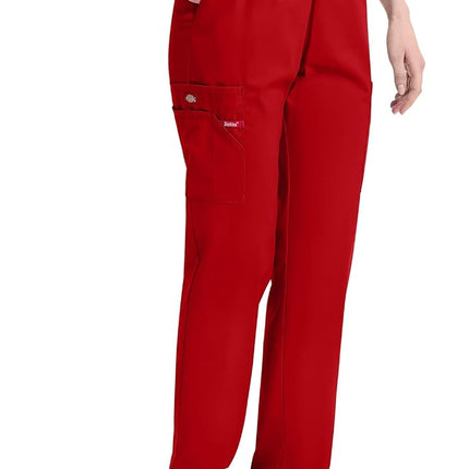 Dickies EDS Signature Women Scrubs Pant Natural Rise Tapered Leg Pull-on 86106, Red, XXS