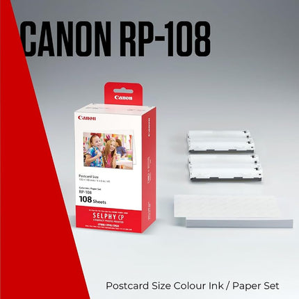 Canon SELPHY RP-108 Ink + Paper Multipack - Genuine Printer Ink Cartridges 2 Pack (2 x Cartridges) & 108 Sheets (100 x 148mm)