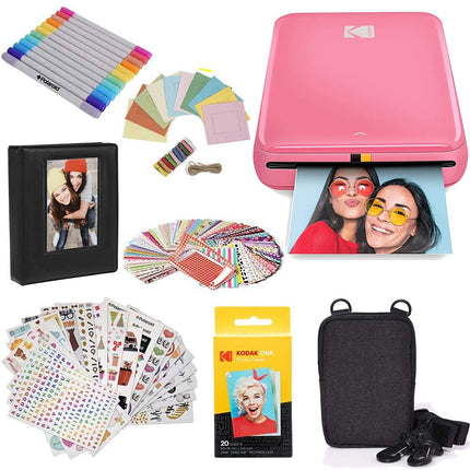 Paquete de regalo: Impresora fotográfica instantánea KODAK Step con Bluetooth/NFC, tecnología ZINK y aplicación KODAK para iOS y Android (rosa)