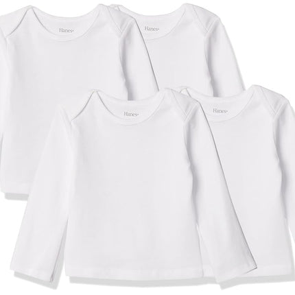 Hanes Baby Long Sleeve T-Shirt, Ultimate Flexy Knit Tee for Boys & Girls, 4-Pack, White, 6-12 Months