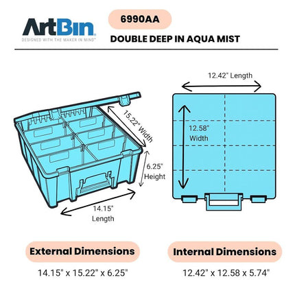 ArtBin Super Satchel Double Deep, Portable Art & Craft Organizer with Handle, [1] Plastic Storage Case, Aqua Mist, Polypropylene