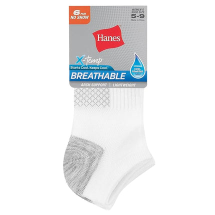 Hanes Chaussettes Courtes Respirantes Légères pour Femme, Paquet de 6 Paires, Blanc Basique, Pointure : 35-40