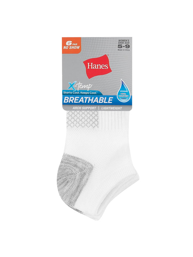 Hanes Women's, Lightweight Breathable Socks, Super No Show, 6-Pack Casual, White, 7-11 UK (Pack of 6)