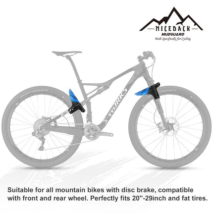 NICEDACK Bike Fender, 2PCS Adjustable MTB Mud Guard, Front and Rear Compatible Mudguards, Easy to Install, Fits 26", 27.5", 29" Fat Tire Bikes and All Disc Brake Bicycles (Blue)