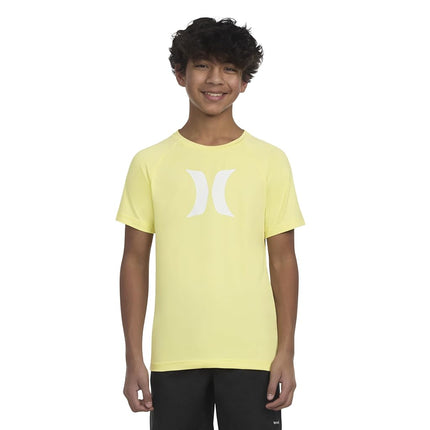 Hurley Boys' UPF 50+ Rash Guard Swim Shirt, Heavenly Yellow/Icon, Large