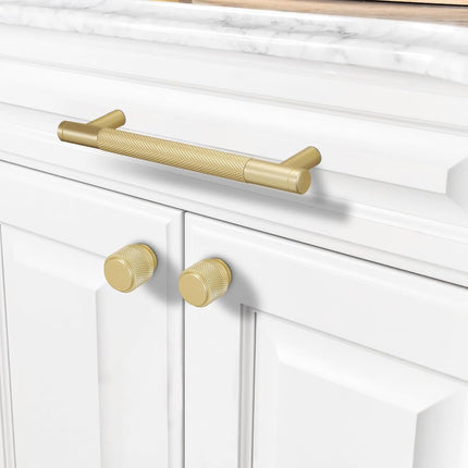 COTYKILEY 10 Pack 6-1/4 Inch(160mm) Brushed Brass Cabinet Handles Gold Knurled Kitchen Cabinet Pulls Cabinet Door Handles Kitchen Cabinet Hardware Cupboard Drawer Pulls Dresser Handles