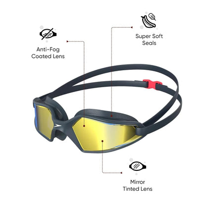 Speedo Unisex-Adult Hydropulse Swimming Goggle | Comfortable Fit | Adjustable Design Goggles, Navy/Oxid Grey/Blue, One Size