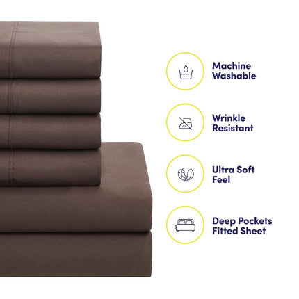 Sweet Home Collection Ultra Soft Down Alternative Set & Luxurious Bed Sheets, Microfiber, Brown, Twin XL