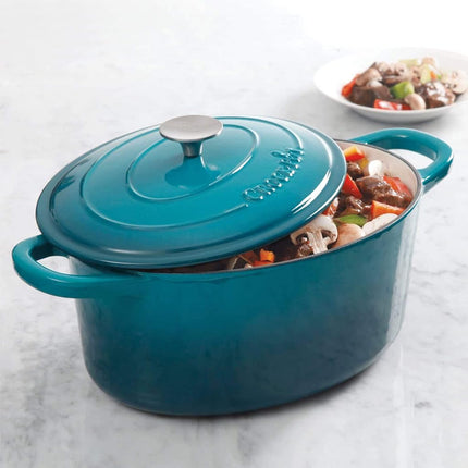 Crock Pot 109475.02 Artisan Non-Stick Surface, 7 Quart Cast Iron Dutch Oven, Teal Ombre