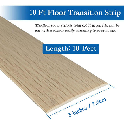 Floor Transition Strip Self Adhesive Flooring Transitions Laminate Cover Vinyl Flat Divider Elegant Wood Grain Design (7.6cm, 10Ft, Beige)
