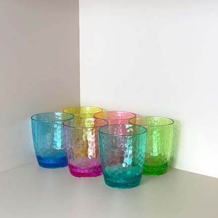 Yanglonghui 26-Ounce Plastic Tumblers (Set of 6), Reusable Plastic Mugs, BPA-Free Acrylic to Drink Mugs, Shatter Resistant, Textured Interior, Dishwasher Safe (Multi Color, 15 Ounce)