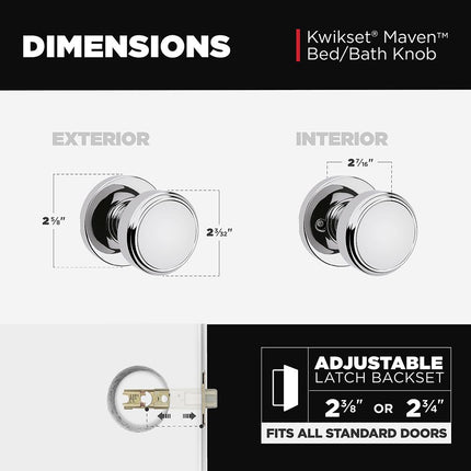 Kwikset Maven Interior Passage Door Knob, Handle for Closet and Hallway Doors, Round Non-Locking Doorknob in Polished Chrome, with Microban Protection