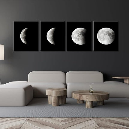 Wieco Art Moon Canvas Prints Wall Art Space Pictures Paintings Large Modern Gallery Wrapped Black and white Abstract Sky Giclee Artwork on Ready to Hang for Living Room Bedroom Home Office Decor