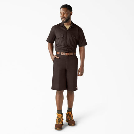 Dickies Mens Loose Fit Flat Front Work Shorts, Dark Brown, 34 Regular