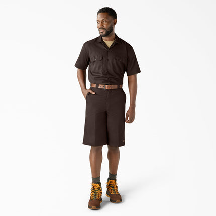 Pantalones cortos de trabajo Dickies para hombre, corte holgado, parte delantera lisa, marrón oscuro, 36 Regular