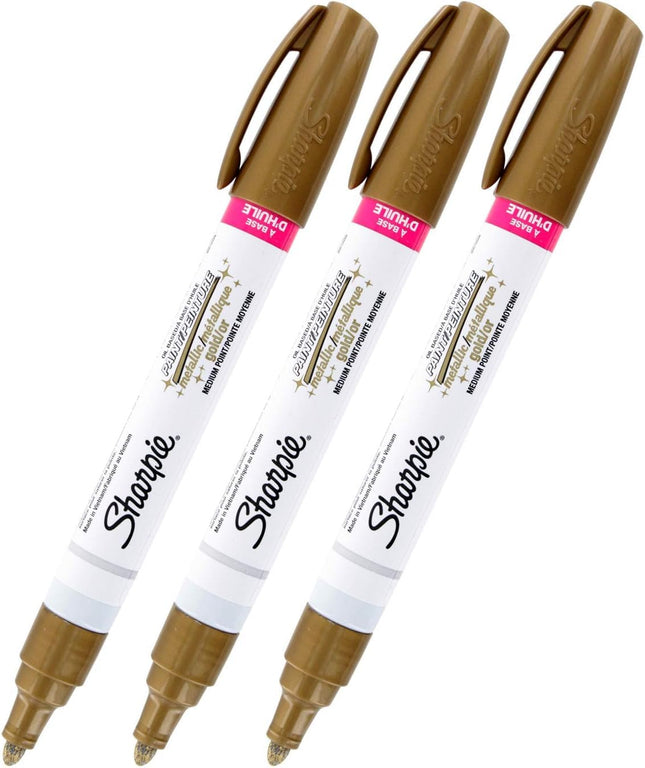 Rotulador de pintura al óleo SHARPIE, punta mediana, 3 unidades (dorado metálico)