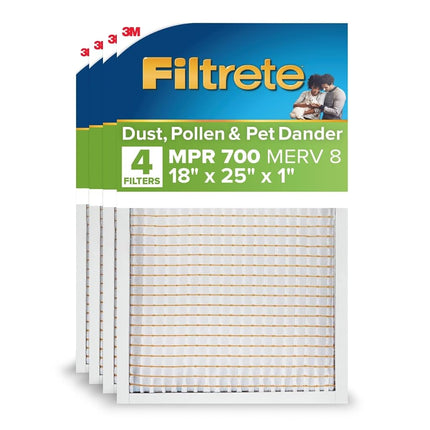 Filtrete Filtro de aire electrostático, 18x25x1, MPR 700, MERV 8, Reducción de polvo, polen y caspa de mascotas para un ambiente limpio, Filtros de aire plisados para HVAC y hornos de CA, 4 filtros