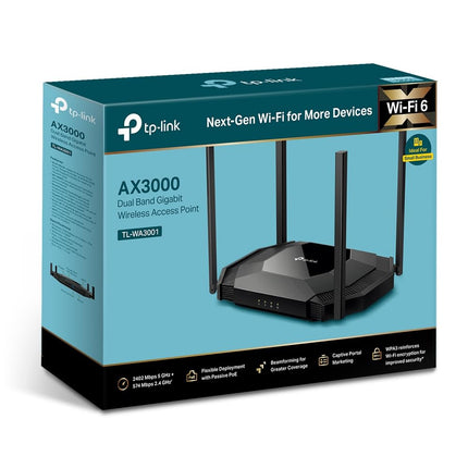 TP-Link TL-WA3001 WiFi 6 AX3000 Wireless Gigabit Access Point | Desktop Wi-Fi Bridge | HE160 & Beamforming | Supports Multi SSID/Client/Range Extender Mode | 4 Fixed Antennas | Passive PoE Powered
