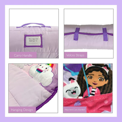 Franco DreamWorks Gabby's Dollhouse Soft Toddler Nap Mat with Pillow and Blanket Perfect for Preschool/Daycare/Travel/Sleeping Bag, 21" x 45" (Official Gabby's Dollhouse Product) by