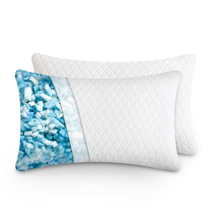 EGOHOME Shredded Memory Foam Pillows, Bed Pillows for Sleeping, Medium Pillows Standard/Queen Size Pillow for Side Back Stomach Sleepers, Neck Support Pillow with Washable Removable Cover (2Pack)