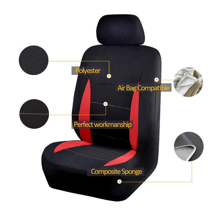 Flying Banner Car Seat Covers Full Set Front Seats and Rear Bench Polyester car seat Protectors Black Gray Purple airbag Compatible Rear Bench Split (Black Red)
