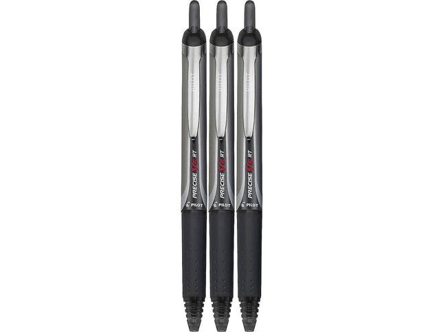 Bolígrafos retráctiles y rellenables de tinta líquida PILOT Precise V5 RT, punta extrafina (0.5 mm), tinta negra, paquete de 3 (26052)
