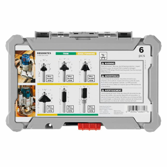BOSCH RBS006TES 6-Piece (Universally Compatible Accessory) Carbide-Tipped Trim and Edging Router Bit Assorted Set