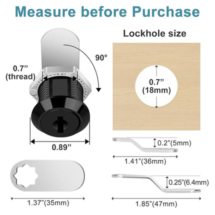 Cam Locks Cabinet Lock Keyed Alike, Black Finish 5/8'' (Length) Cylinder Fits on 3/8'' Max Panel Thickness Secure Files Drawers RV Storage Locks Replacement Set, Zinc Alloy (Black 5/8 Inch 2Pcs)