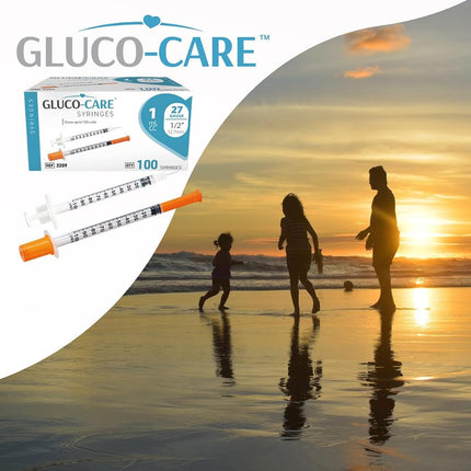 GLUCO-CARE 1 ml/cc Syringes 27G x 1/2’’ (12.7mm), Orange Cap, 100/box