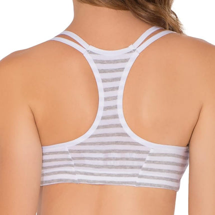 Sujetador deportivo tipo jersey de algodón Fruit of the Loom para mujer (paquete de 3), Skinny Stripe/White/Blushing Rose