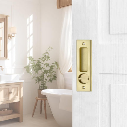 NCL Sliding Door Handle for Bath, Satin Brass Barn Door Flush Handle, Privacy Pocket Door Lock