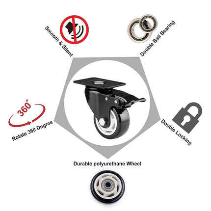 Casters, 3 inch Caster Wheels, Casters Set of 4 Heavy Duty - CLOATFET Locking Casters, Swivel Casters with Brake (Top Plate), Non Marking Black Castor Wheels for Cart Furniture Workbench