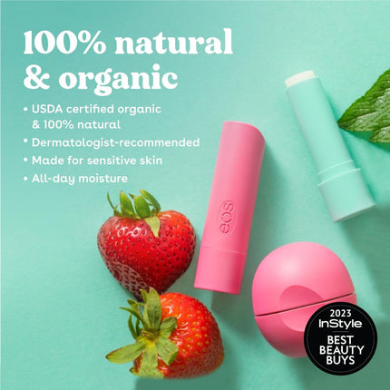 eos & Organic Lip Balm Sticks - Strawberry Sorbet, All Natural Lip Balm, All-Day Moisture, Dermatologist Recommended, 0.14 oz, 2-Pack