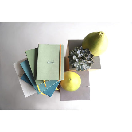 RHODIA 117374C - Sage Soft Notebook - A5 - Lined - 160 pages - Ivory Clairefontaine Paper 90 g/m - Bookmark, Elastic Closure - Faux Leather Cover - Rhodiarama Collection