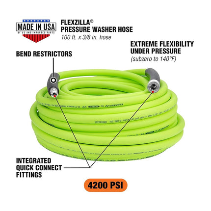 Flexzilla HFZPW426100Q-E 4200 PSI, 100' Pressure Washer Hose, ZillaGreen, 3/8 in. x 100 ft