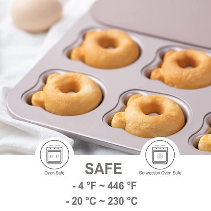 CHEFMADE Donut Mold Cake Pan, 12-Cavity Non-Stick Bear-Shaped Doughnut Bakeware for Oven Baking (Champagne Gold)
