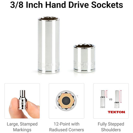 TEKTON 3/8 Inch Drive 12-Point Socket and Ratchet Set with Rails, 36-Piece (1/4-1 in.) | SKT13102