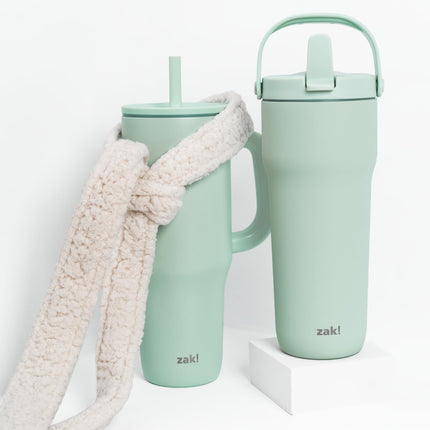 Gobelet de voyage Sutton de Zak Designs, 887 ml, en acier inoxydable avec isolation sous vide, bec verseur avec paille, poignée de transport pour boissons froides (Vert Menthe Givrée)