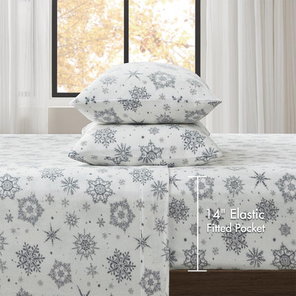 SLEEP PHILOSOPHY True North Soft & Cozy Micro Fleece Sheet Set, Fitted Sheets Deep Elastic Pocket Fits Up to 16" Mattress, Warm Winter Bedding, Fleece Bed Set King Snowflake Boho 4 Piece