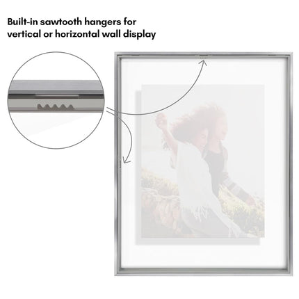 Americanflat Aluminum 11x14 Floating Picture Frame Set of 2 in Silver - Use as 11x14 Picture Frame or 8x10 Floating Frame - Photo Frame with Slim Metal Molding and Plexiglass with Hanging Hardware