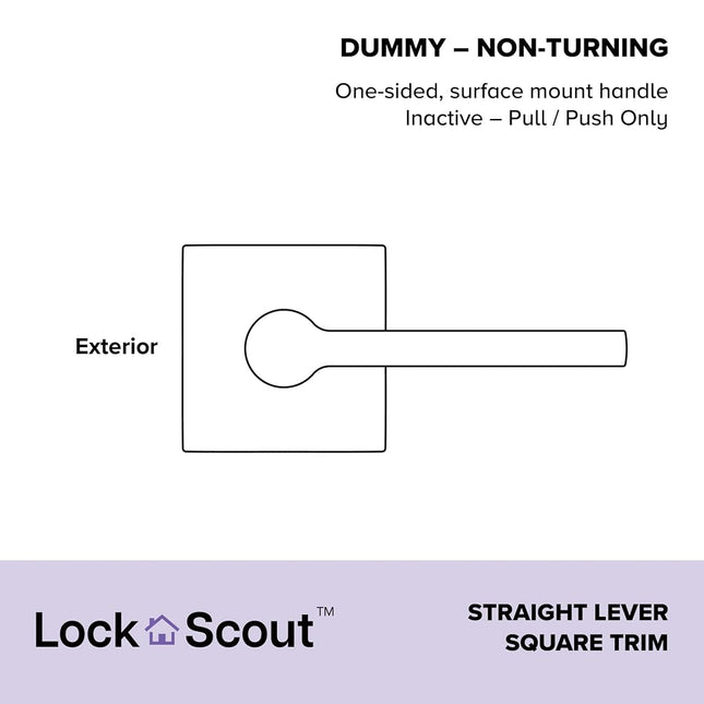 Lock Scout Straight Lever with Square Trim Dummy Door Handle, Matte Black Finish, 4 Pack