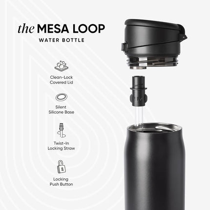 Simple Modern Mesa Loop Water Bottle with Covered Straw and Handle | 24oz Cup Holder Friendly Insulated Stainless Steel Bottles for Travel, Sports and School | Strawberry Fields
