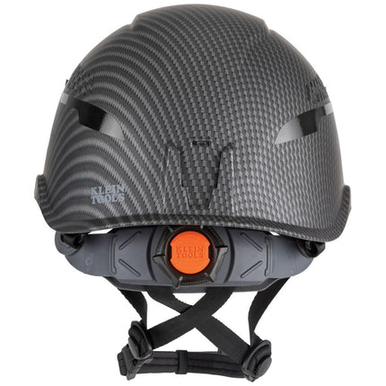 Klein Tools 60516 Safety Helmet, Vented Class C Safety Hard Hat, Removable Chin Strap, Premium KARBN Pattern, Adjustable Vents