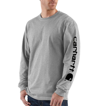 Carhartt Men's Big & Tall Signature Sleeve Logo Long Sleeve T-Shirt Original Fit,Heather Grey,Large Tall
