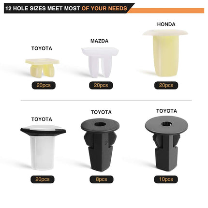 GOOACC 166 Pcs Car Retainer Clips &Screw Grommets - 12 Most Popular Sizes & Applications for GM Toyota Honda Nissan Mazda - Bonus Fastener Remover
