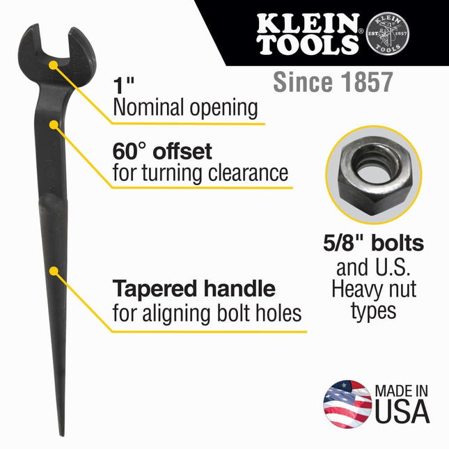 Klein Tools 3221 Spud Wrench, 1-Inch Nominal Opening, 5/8-Inch Bolt for U.S. Regular Nut